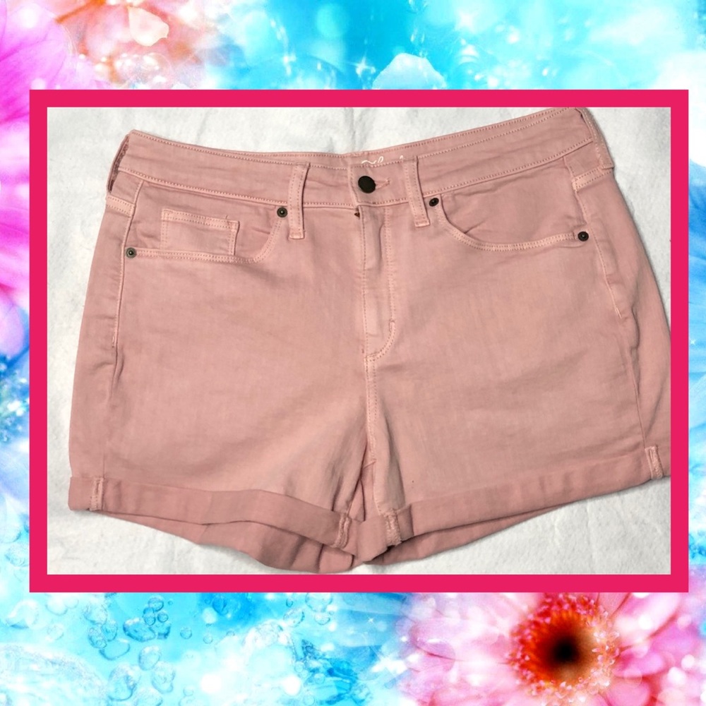 Pink DENIM High Rise Midi Shorts
